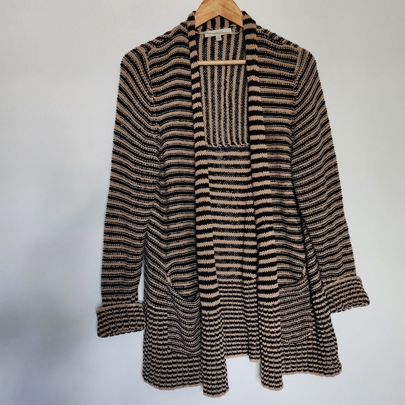 Striped black and tan open cardigan sweater - Picture 7 of 8